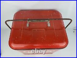 Vintage Cooler Chest Red Metal White Eskimo with Tray