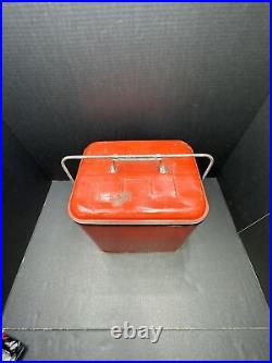 Vintage Cooler Chest Red Metal White Eskimo with Tray