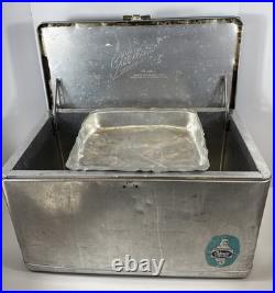 Vintage Cronco Cronstrom's Metal Cooler Ice Chest Blue Padded Seat Lid Tray 22