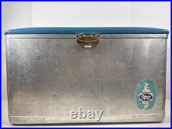 Vintage Cronco Cronstrom's Metal Cooler Ice Chest Blue Padded Seat Lid Tray 22