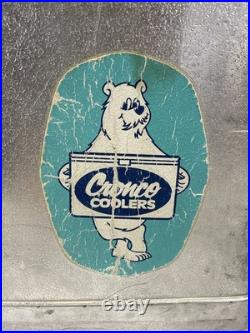 Vintage Cronco Cronstrom's Metal Cooler Ice Chest Blue Padded Seat Lid Tray 22