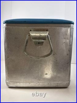 Vintage Cronco Cronstrom's Metal Cooler Ice Chest Blue Padded Seat Lid Tray 22