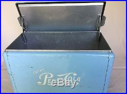 Vintage DRINK PEPSI COLA Rare Baby Blue Metal Cooler with Aluminum Liner & Tray