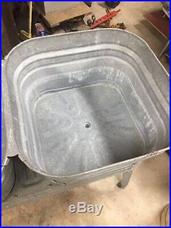 Vintage Double Basin Wash Tub WHEELING stand metal galvanized planter cooler 50s