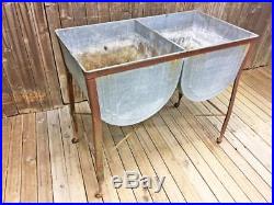 Vintage Double Basin Wash Tub cooler stand metal cottage chic rustic old country