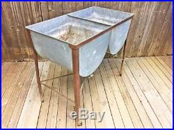 Vintage Double Basin Wash Tub cooler stand metal cottage chic rustic old country