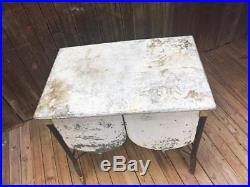 Vintage Double Basin Wash Tub stand metal galvanized cooler white rustic country