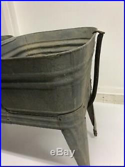 Vintage Double Basin Wash Tub stand metal galvanized garden planter cooler decor