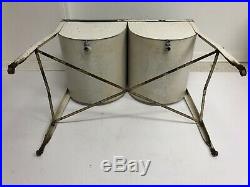 Vintage Double Basin Wash Tub stand metal galvanized planter beer cooler white