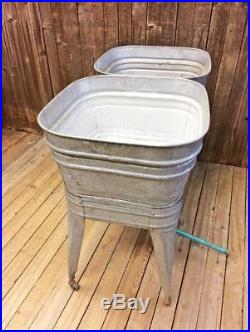 Vintage Double Basin Wash Tub stand metal galvanized rustic beer cooler LAWSON 2