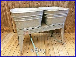 Vintage Double Basin Wash Tub stand metal galvanized rustic beer cooler LAWSON c