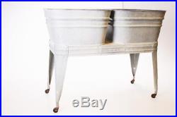 Vintage Double Basin Wash Tub stand metal galvanized rustic country beer cooler