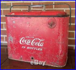 Vintage Drink Coca Cola Bottles Coke Soda Metal Picnic Cooler w Bottle Opener
