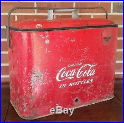 Vintage Drink Coca Cola Bottles Coke Soda Metal Picnic Cooler w Bottle Opener