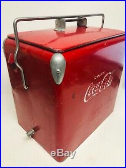 Vintage Drink Coca Cola Cooler Ice Chest Original Red Metal 1950s Acton MFG Co