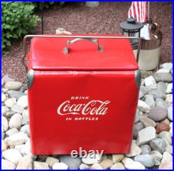 Vintage Drink Coca Cola Metal Cooler Icebox Action Mfg 1950's Large 16x17x12 Vintage Drink Coca Cola Metal Cooler Icebox Action Mfg 1950's Large 16x17x12