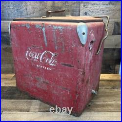 Vintage Drink Coca Cola Metal Cooler Icebox Action Mfg 1950's Large 16x17x12