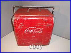 Vintage Drink Coca Cola Metal Cooler Icebox Action Mfg 1950's Large 16x17x12