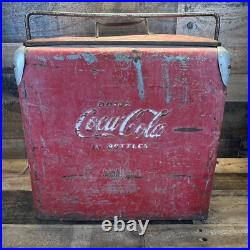 Vintage Drink Coca Cola Metal Cooler Icebox Action Mfg 1950's Large 16x17x12