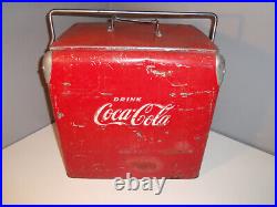 Vintage Drink Coca Cola Metal Cooler Icebox Action Mfg 1950's Large 16x17x12