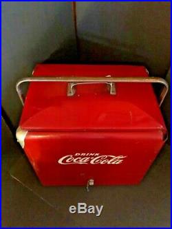 Vintage Drink Coke Coca-Cola Red Metal Cooler/Ice Chest with Tray- Progress Refrig