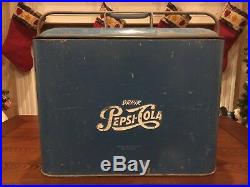 Vintage Drink PEPSI COLA Blue Embossed Metal Cooler Process Refrigerator Sign