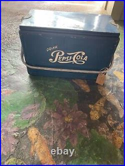 Vintage Drink Pepsi Cola Blue Metal Portable Picnic Cooler/Ice Box/Chest