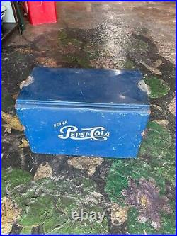 Vintage Drink Pepsi Cola Blue Metal Portable Picnic Cooler/Ice Box/Chest