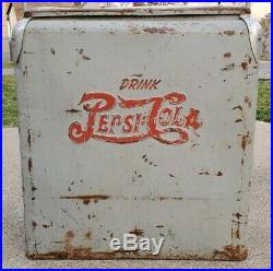 Vintage Drink Pepsi Cola Double Dot Large Gray Metal Ice Cooler Advertisement