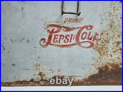 Vintage Drink Pepsi Cola Double Dot Logo Metal Advertising Picnic Cooler Gray