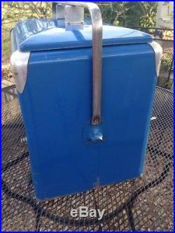 Vintage Drink Pepsi Cola Large Blue Metal Ice Cooler Advertisement With Tray