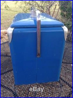 Vintage Drink Pepsi Cola Large Blue Metal Ice Cooler Advertisement With Tray