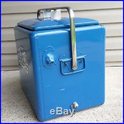 Vintage Drink Pepsi Cola Large Blue Metal Ice Cooler With Tray Very Nice