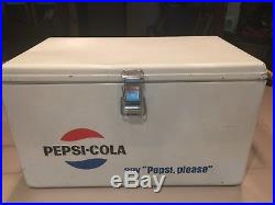 Vintage Drink Pepsi Cola Large White Metal Ice Cooler Advertisement With Tray