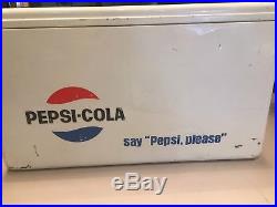Vintage Drink Pepsi Cola Large White Metal Ice Cooler Advertisement With Tray