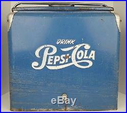 Vintage Drink Pepsi Cola Single Dot Large Blue Metal Ice Cooler Advertisement