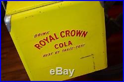 Vintage Drink ROYAL CROWN COLA Yellow Metal Carry Cooler Progress Tall with BOX