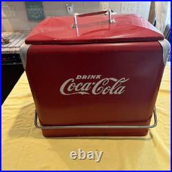 Vintage Drink Red Coca Cola Cooler Icebox Metal Action Mfg 1950-60'sMade in USA