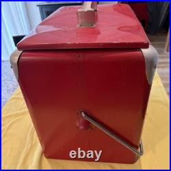 Vintage Drink Red Coca Cola Cooler Icebox Metal Action Mfg 1950-60'sMade in USA