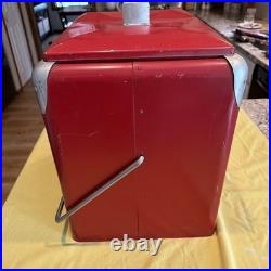 Vintage Drink Red Coca Cola Cooler Icebox Metal Action Mfg 1950-60'sMade in USA