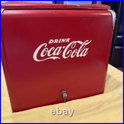 Vintage Drink Red Coca Cola Cooler Icebox Metal Action Mfg 1950-60'sMade in USA
