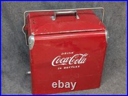Vintage Drink Red Coca Cola Cooler Icebox Metal Action Mfg 1950's, With Video