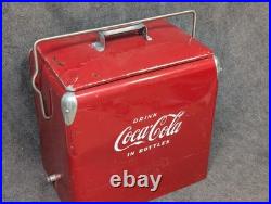 Vintage Drink Red Coca Cola Cooler Icebox Metal Action Mfg 1950's, With Video