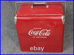 Vintage Drink Red Coca Cola Cooler Icebox Metal Action Mfg 1950's, With Video