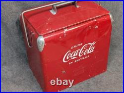 Vintage Drink Red Coca Cola Cooler Icebox Metal Action Mfg 1950's, With Video