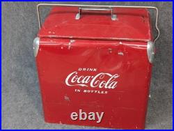 Vintage Drink Red Coca Cola Cooler Icebox Metal Action Mfg 1950's, With Video
