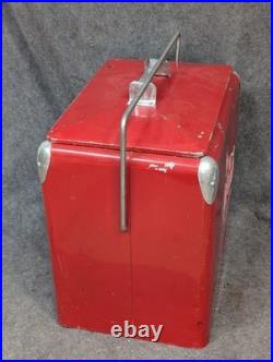 Vintage Drink Red Coca Cola Cooler Icebox Metal Action Mfg 1950's, With Video