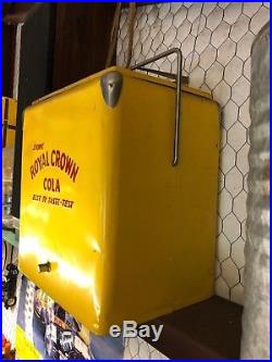 Vintage Drink Royal Crown Rc Cola Yellow Metal Cooler Progress Refrigerator Co