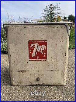 Vintage Embossed 7up RED LOGO Metal White Cooler Ice Chest
