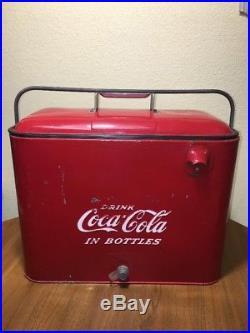 Vintage Embossed Coca Cola Metal Cooler Chest w Bottle Opener 1960's